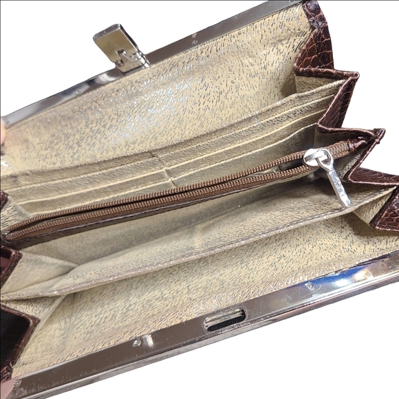 Abas Brown Crocodile Embossed Wallet with Silver Accent - Picture 3 of 3